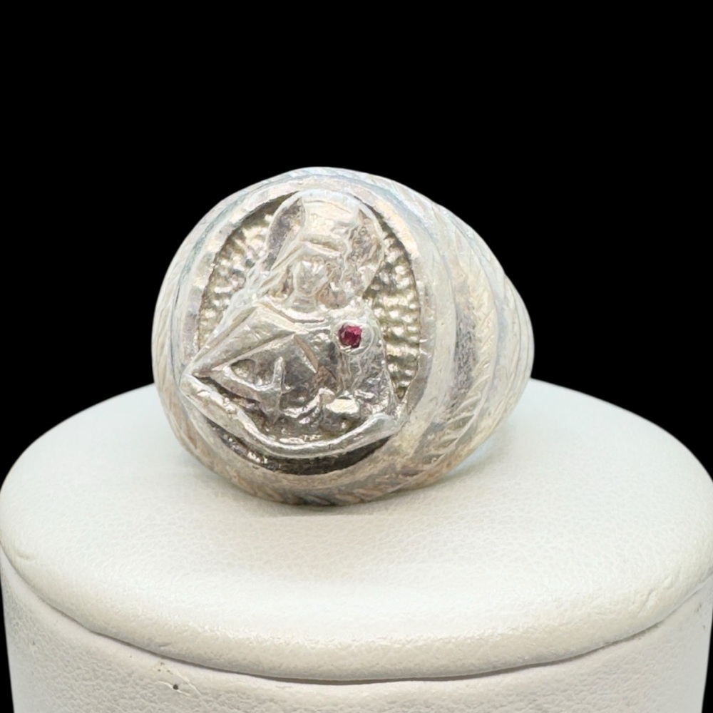 Vintage Handcrafted 925 Sterling & Ruby Signet Ring